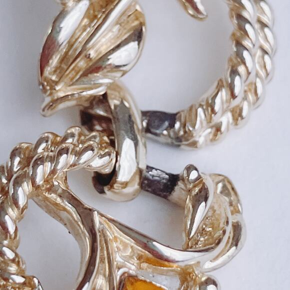 Signed Coro Mid Century Gold Tone Leaf Necklace with Amber Rhinestones VTG 1950s - Picture 9 of 12